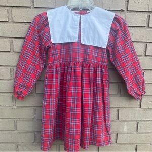 Vintage Oshkosh Red Plaid Dress With White Collar Girls 6X USA Made